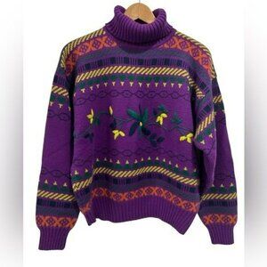 Vintage Obermeyer Wool Blend Colorful Winter Turtleneck Ski Sweater - M